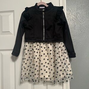 Little Lass Black Jacket with Cream Floral Dress 4T